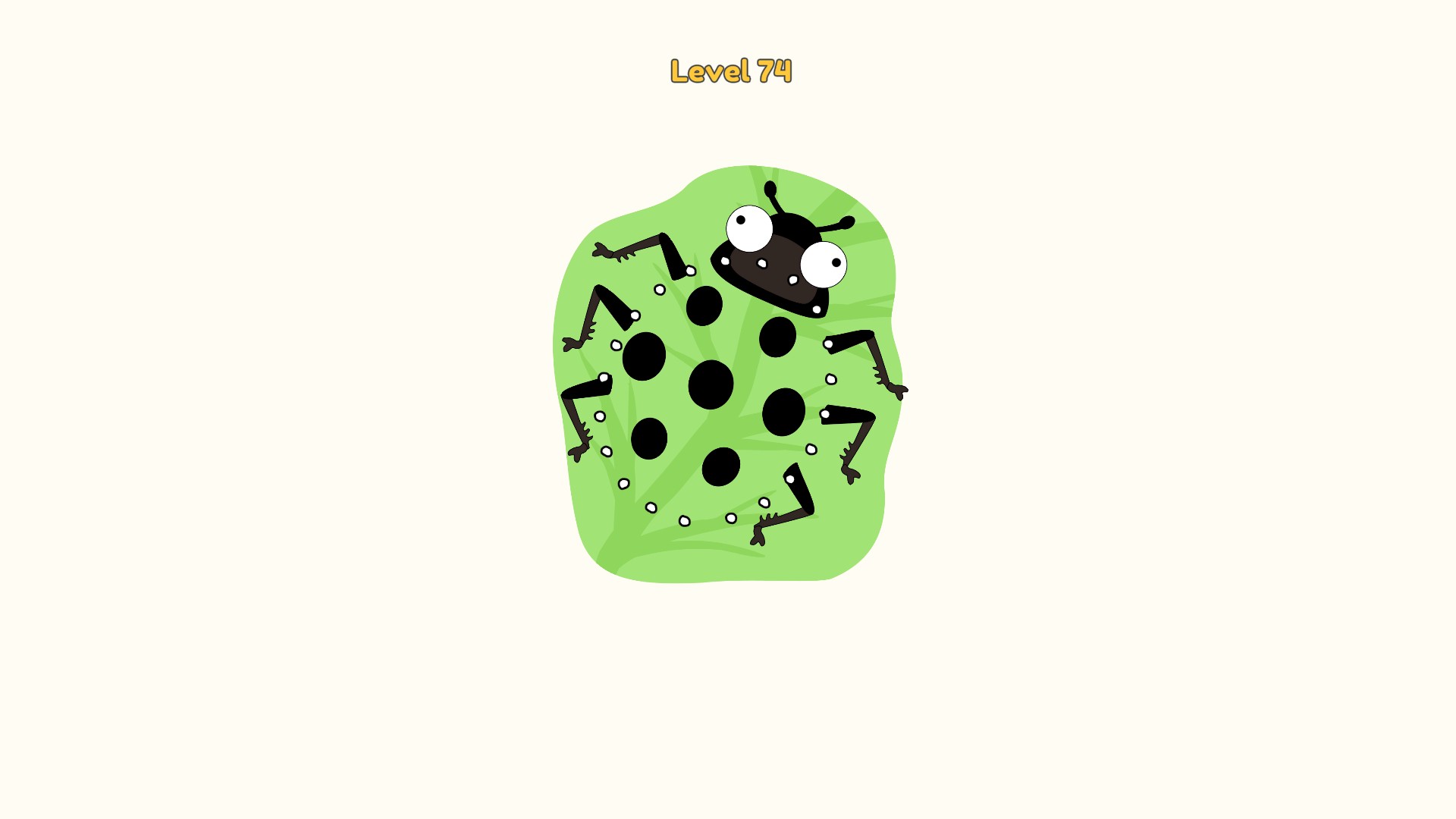 Puzzle 74 showing a dotted oval guide around the missing ladybird body.