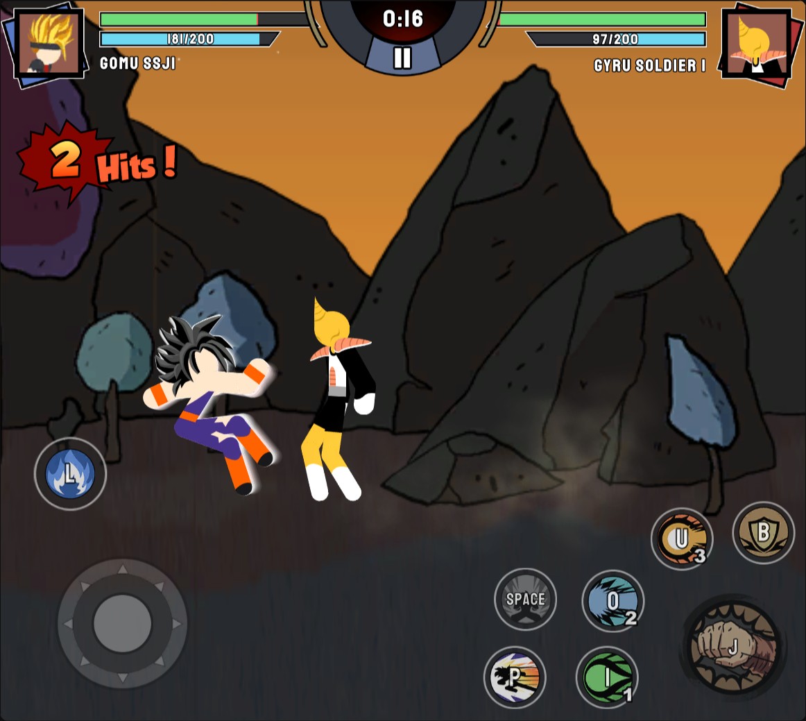 Two stick fighters battle in a rocky arena, with the player's mana meter at 181 out of 200.