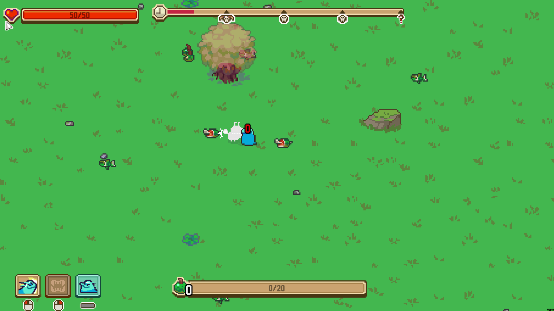 Everything is Crab creature beside a white enemy defeat effect and dropped food in the grassland.