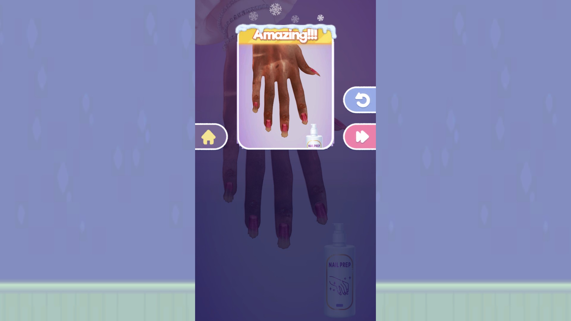 Skincare Time shows an Amazing result screen for the manicure mini-game.