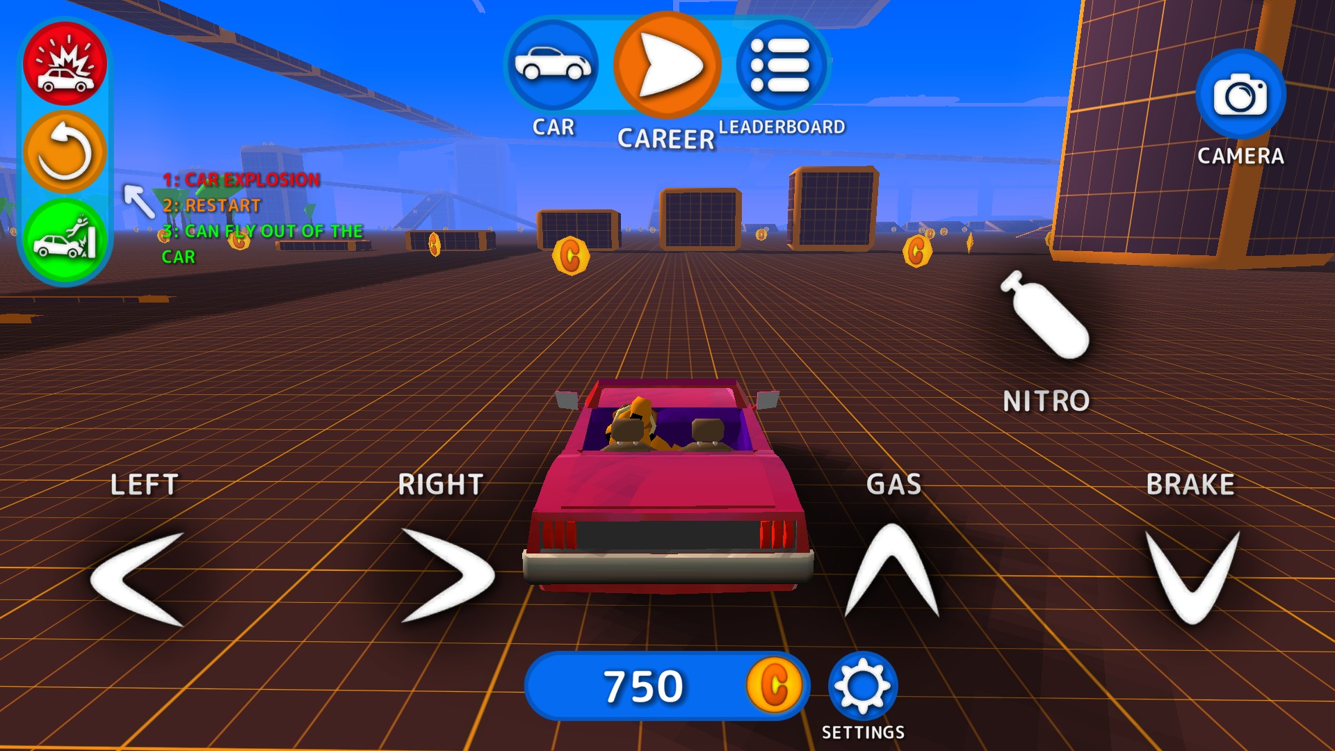 A pink convertible on the driving course with the nitro control visible.