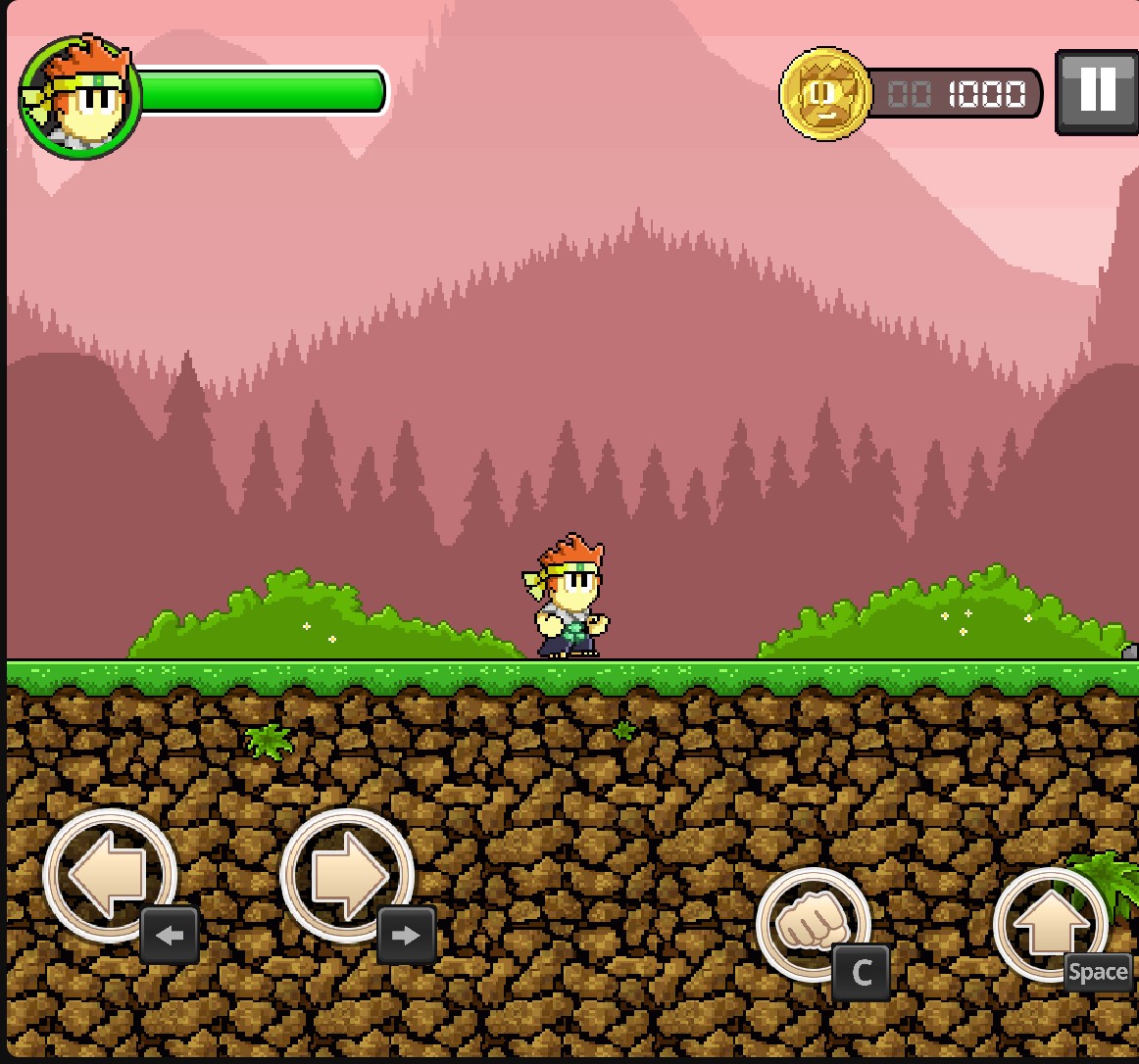 Dan stands on the forest path with a full health bar and 1,000 coins visible in the upper-right counter.