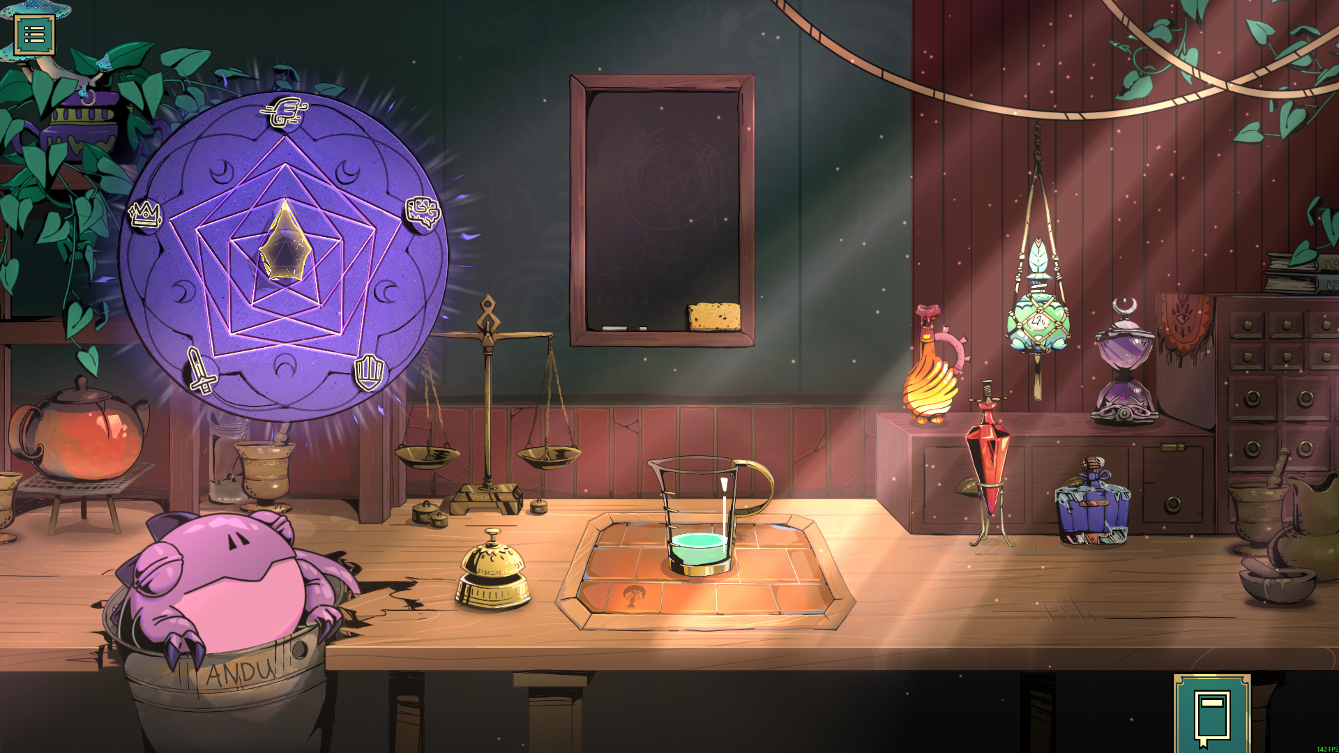 A green dexterity layer fills one fifth of the mixing cup on Tavern Talk's drink counter.