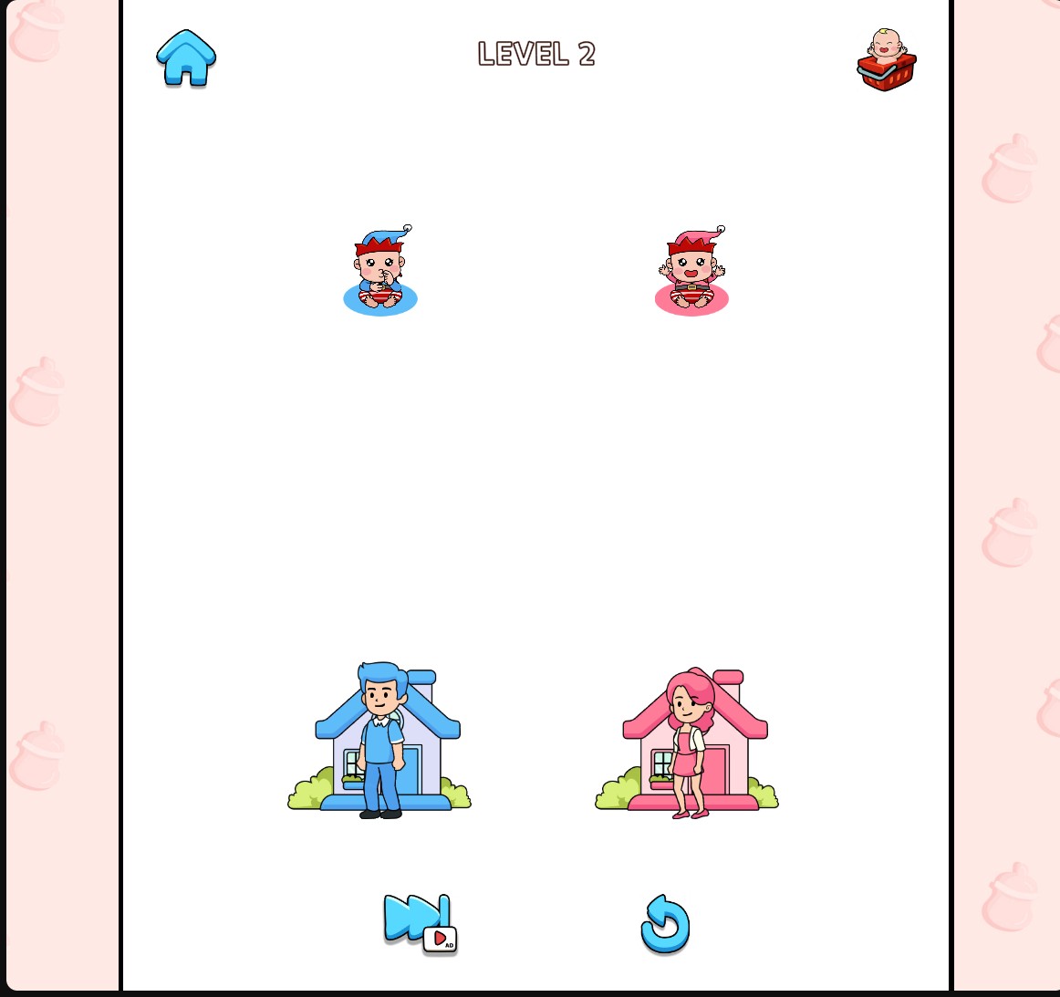 Two Home Rush babies wearing blue and pink Elf outfits