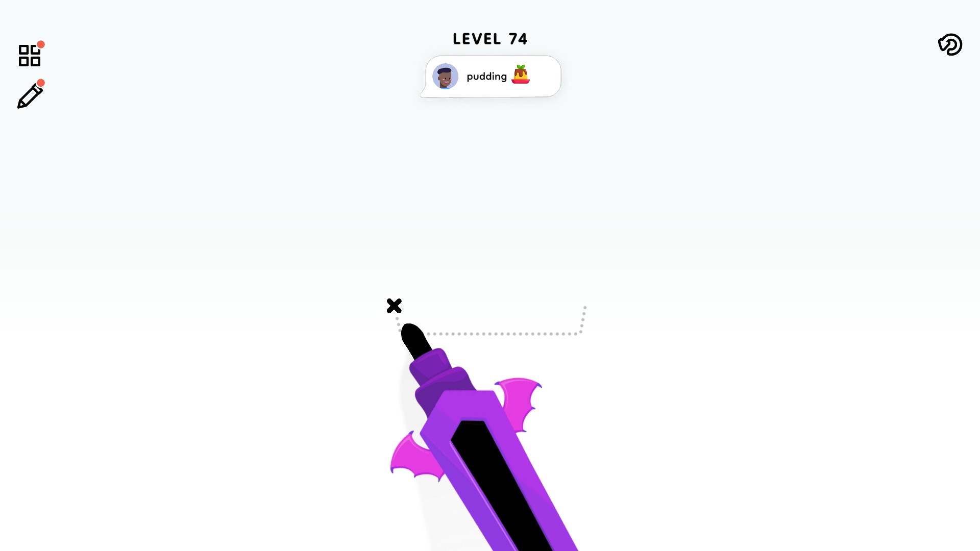 A purple bat-wing pencil ready to draw the pudding picture in Color Page ASMR.