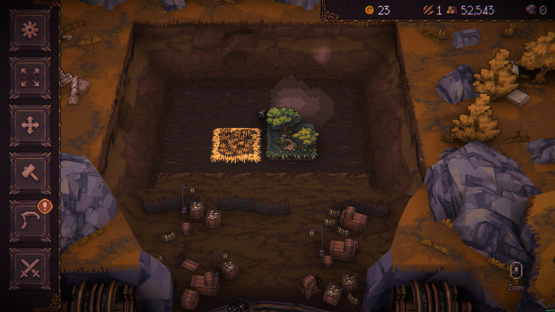 BALL x PIT Demo overworld showing 52,543 Wood at the top.