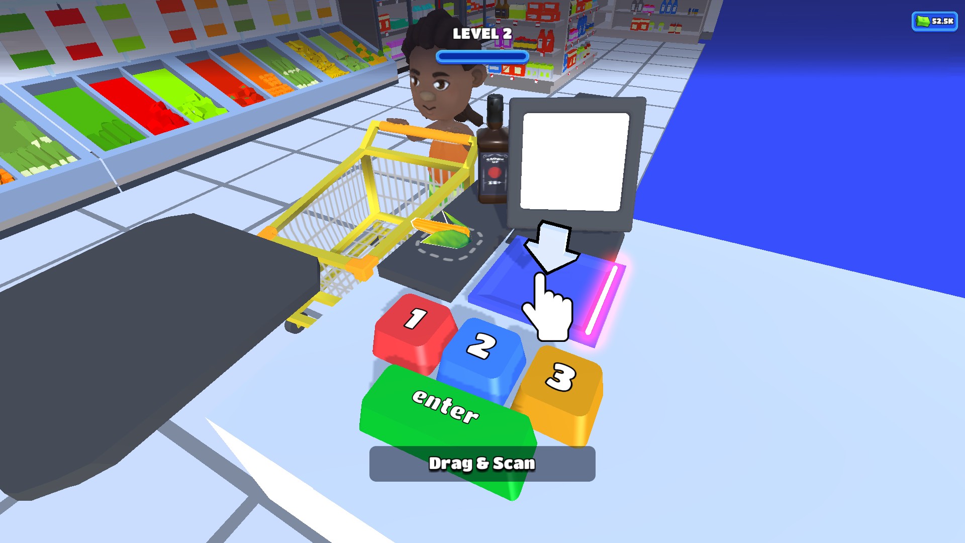 Hypermarket 3D: Store Cashier at the Level 2 Drag & Scan checkout.