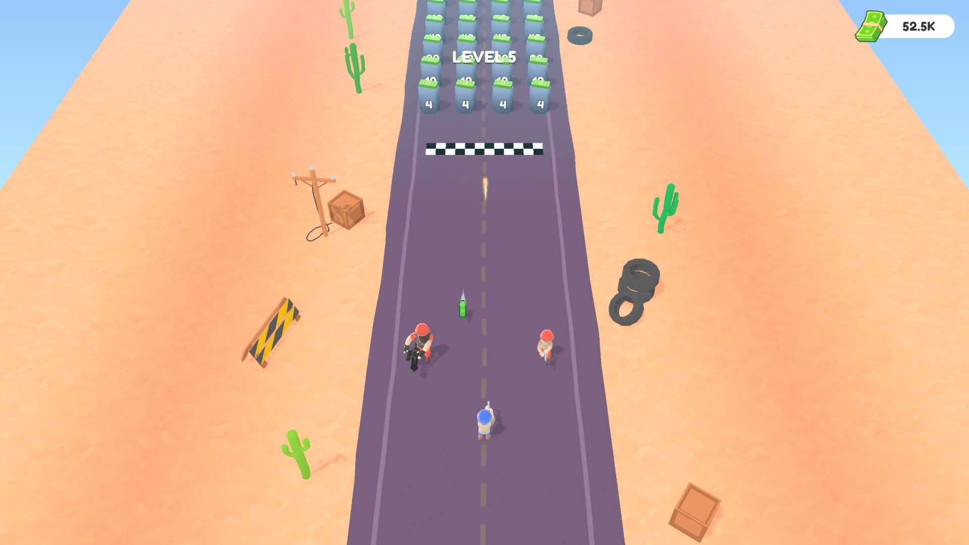 Army Run 3D with a soldier firing along the road and 52.5K cash in the top-right corner.
