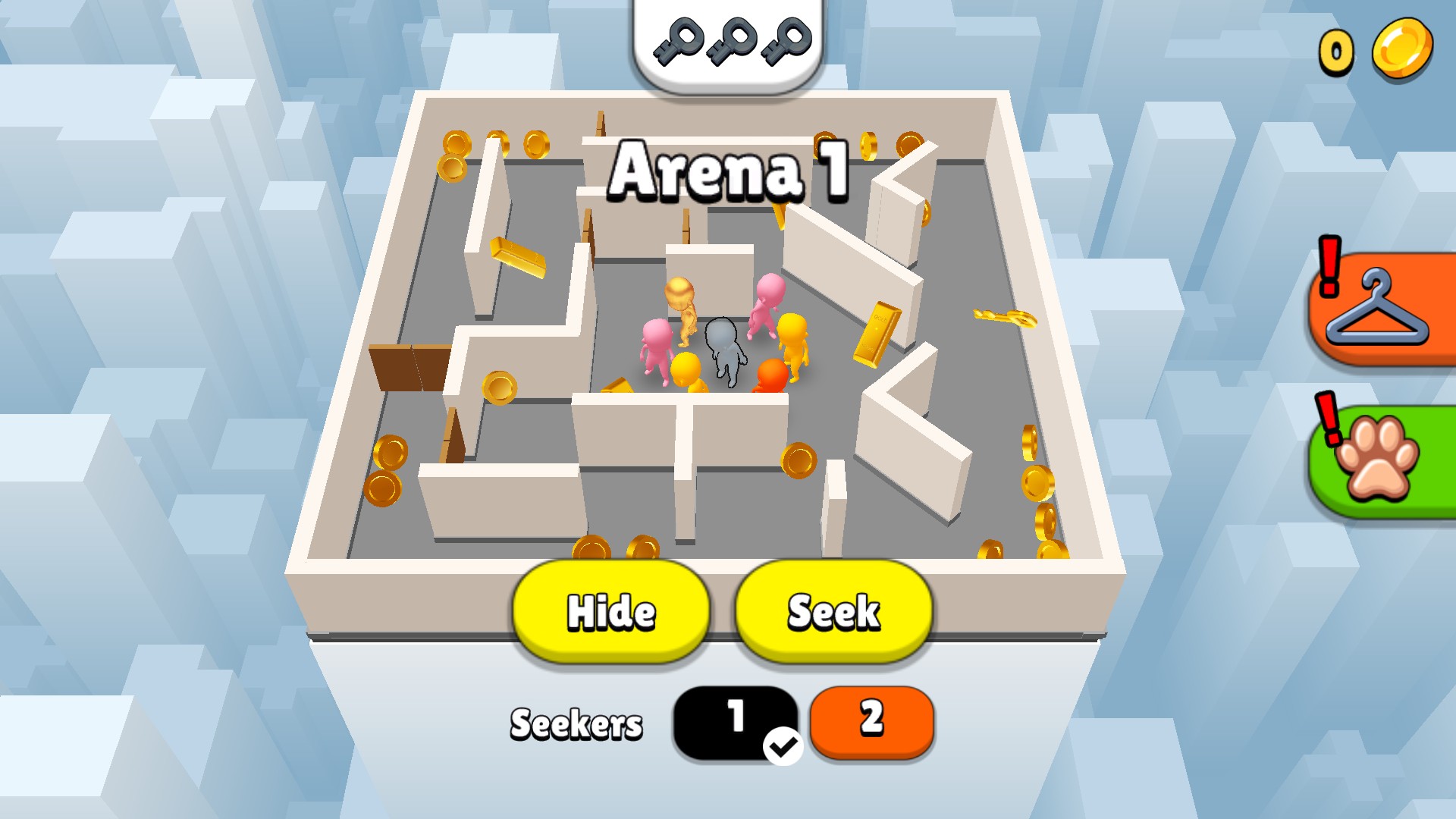 A translucent player stands among the other characters in Hide N Seek.