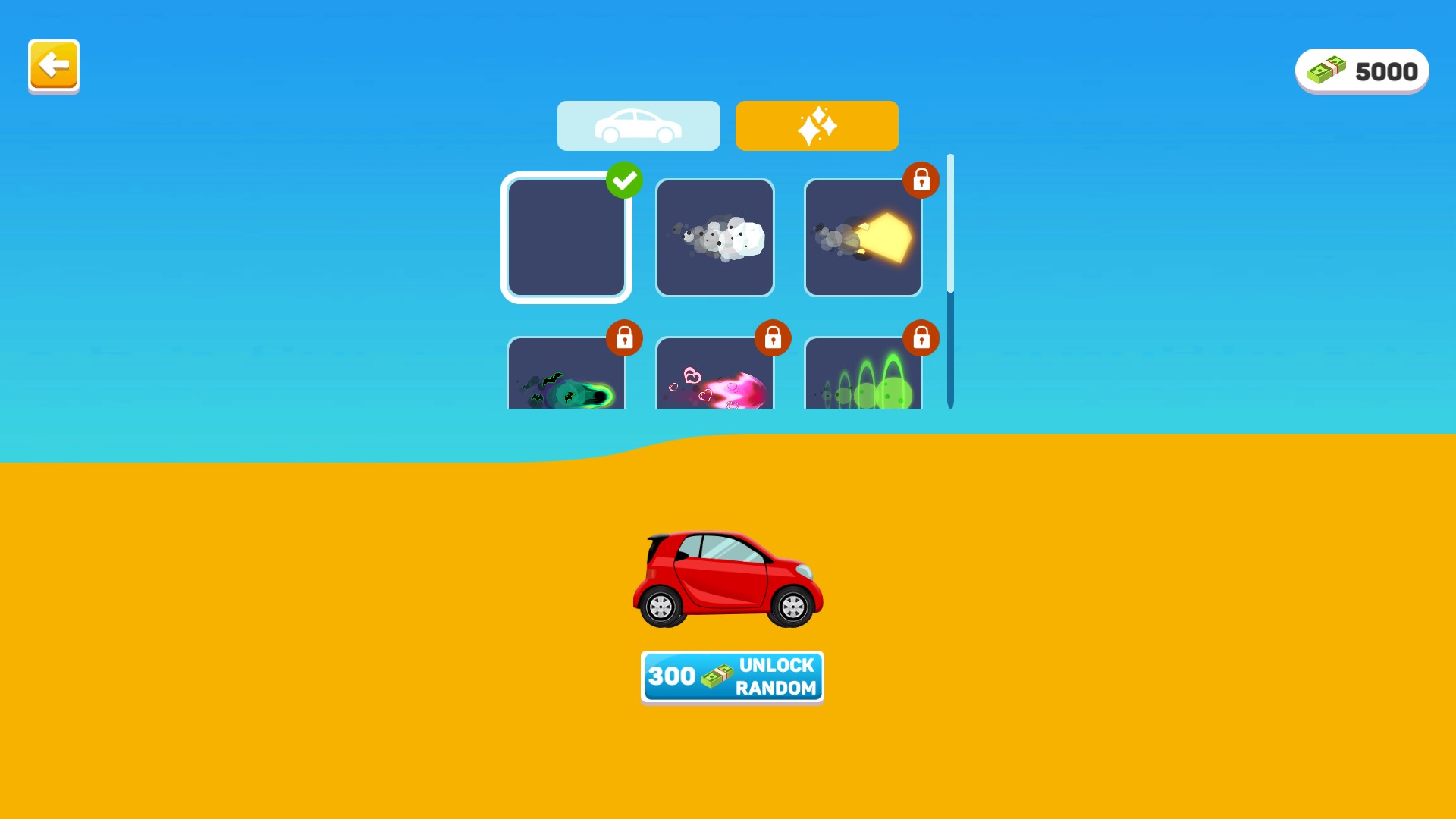 Trail shop with the second smoke tile unlocked while the default blank trail remains selected.