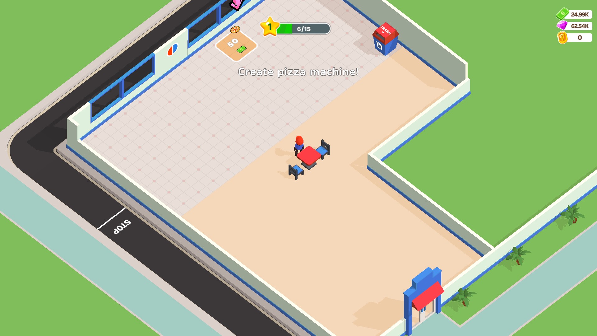 Pizza Ready! restaurant with 62.54K gems displayed in the top-right corner.