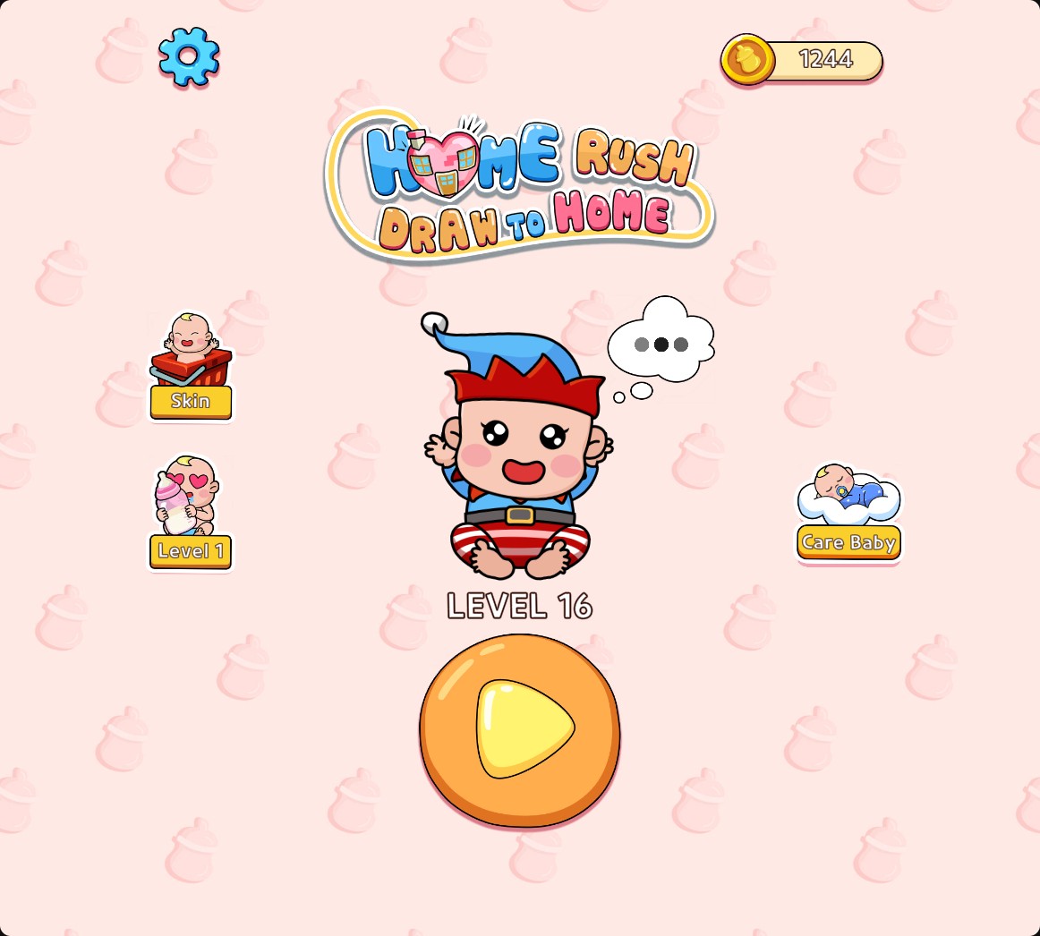 Home Rush Home screen showing 1,244 coins