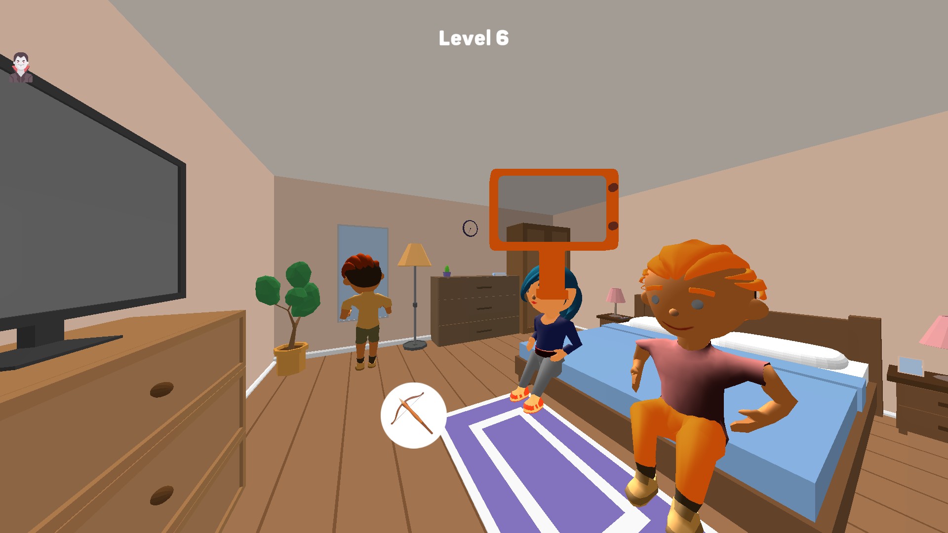 Level 6 bedroom with three residents, scanner and crossbow control.