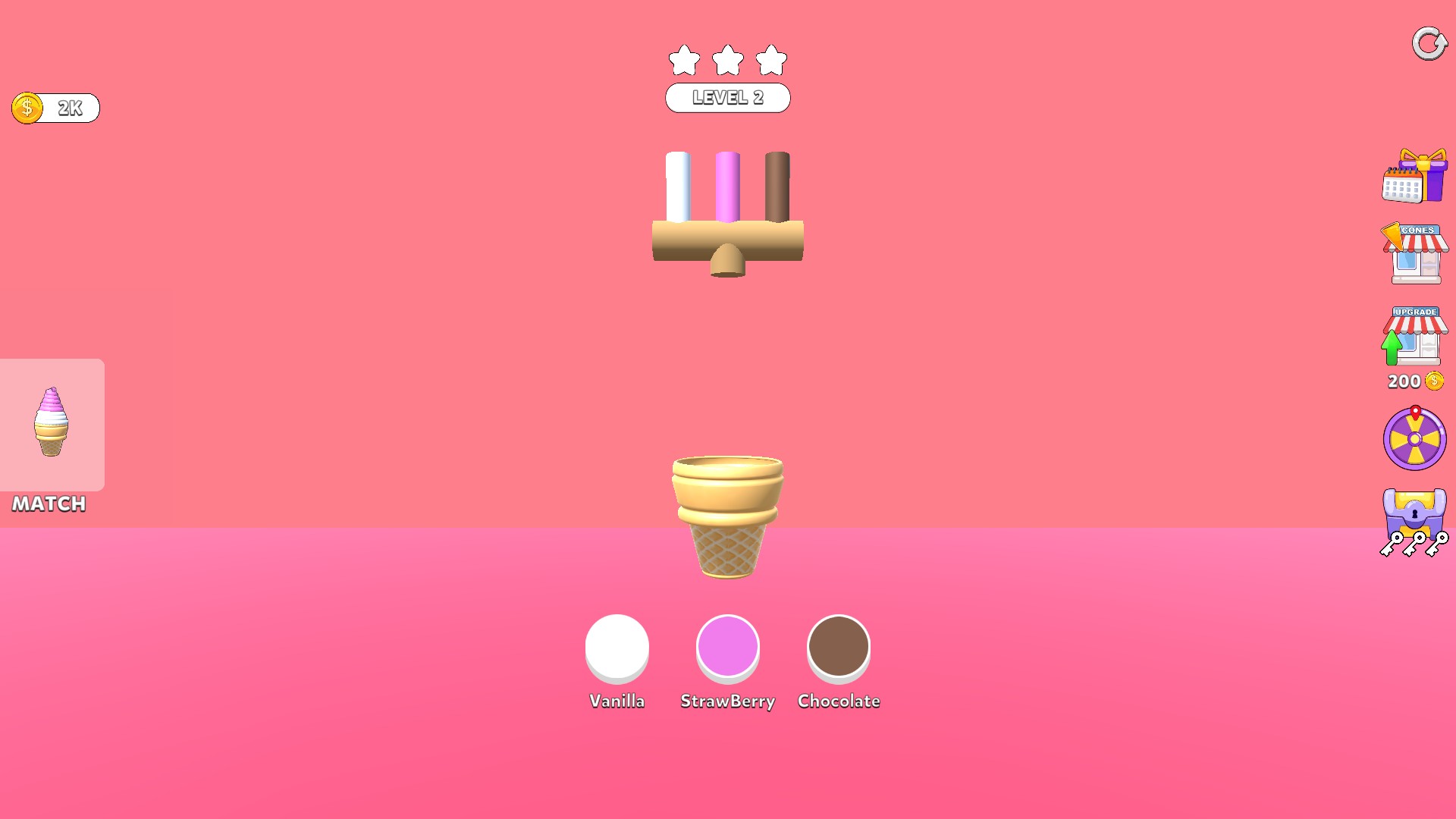 Ice Cream Inc coin counter showing 2K.