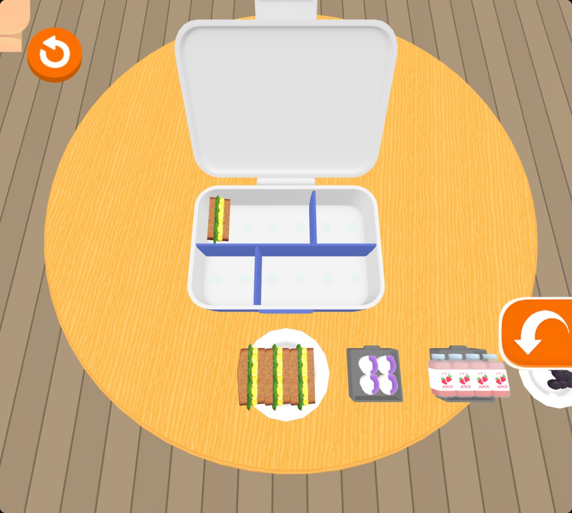 Lunch Box Ready's first packing puzzle with a sandwich placed in the lunch box.