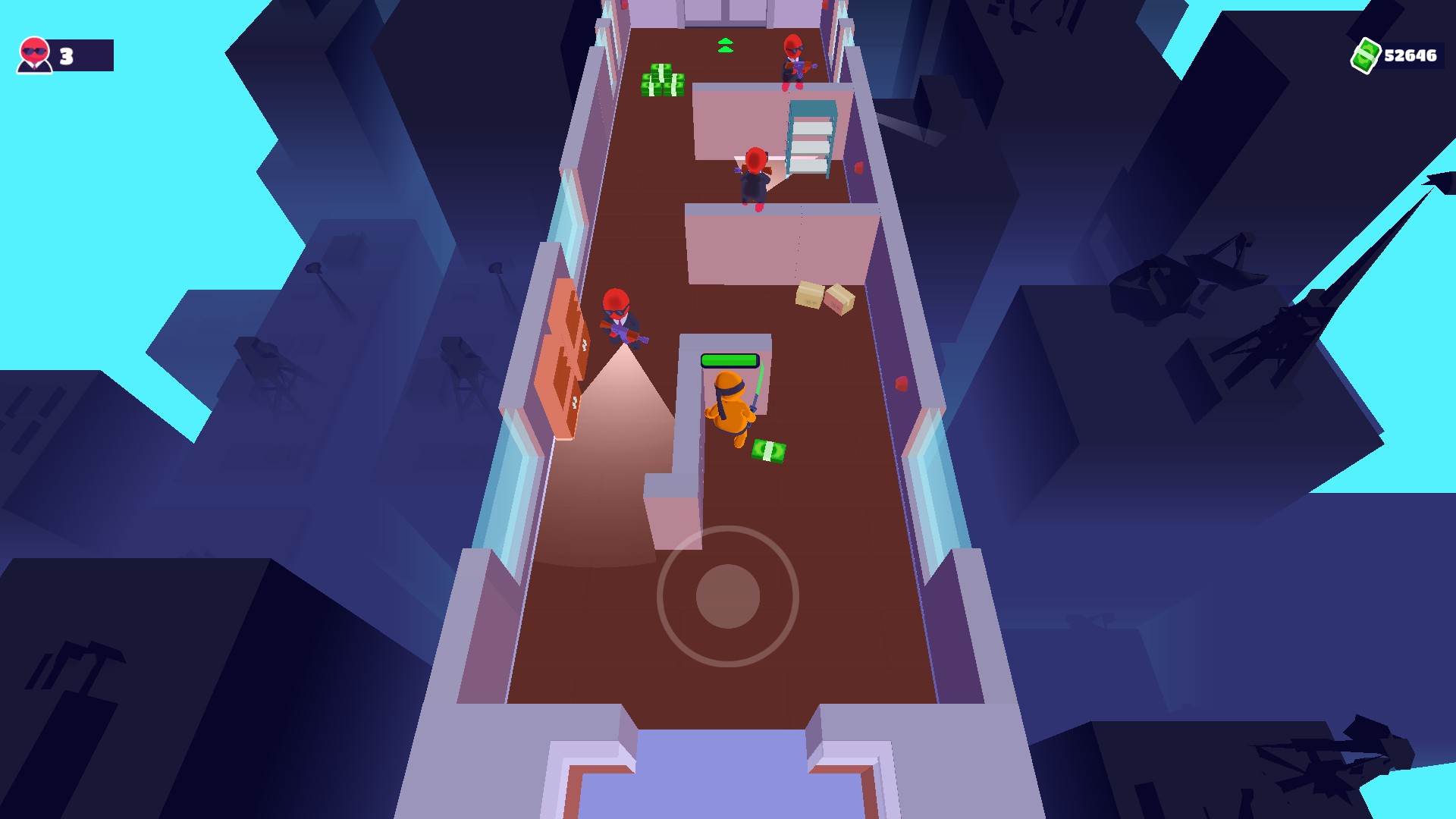 Stealth Master ninja on the second floor with 52,646 cash in the top-right counter.