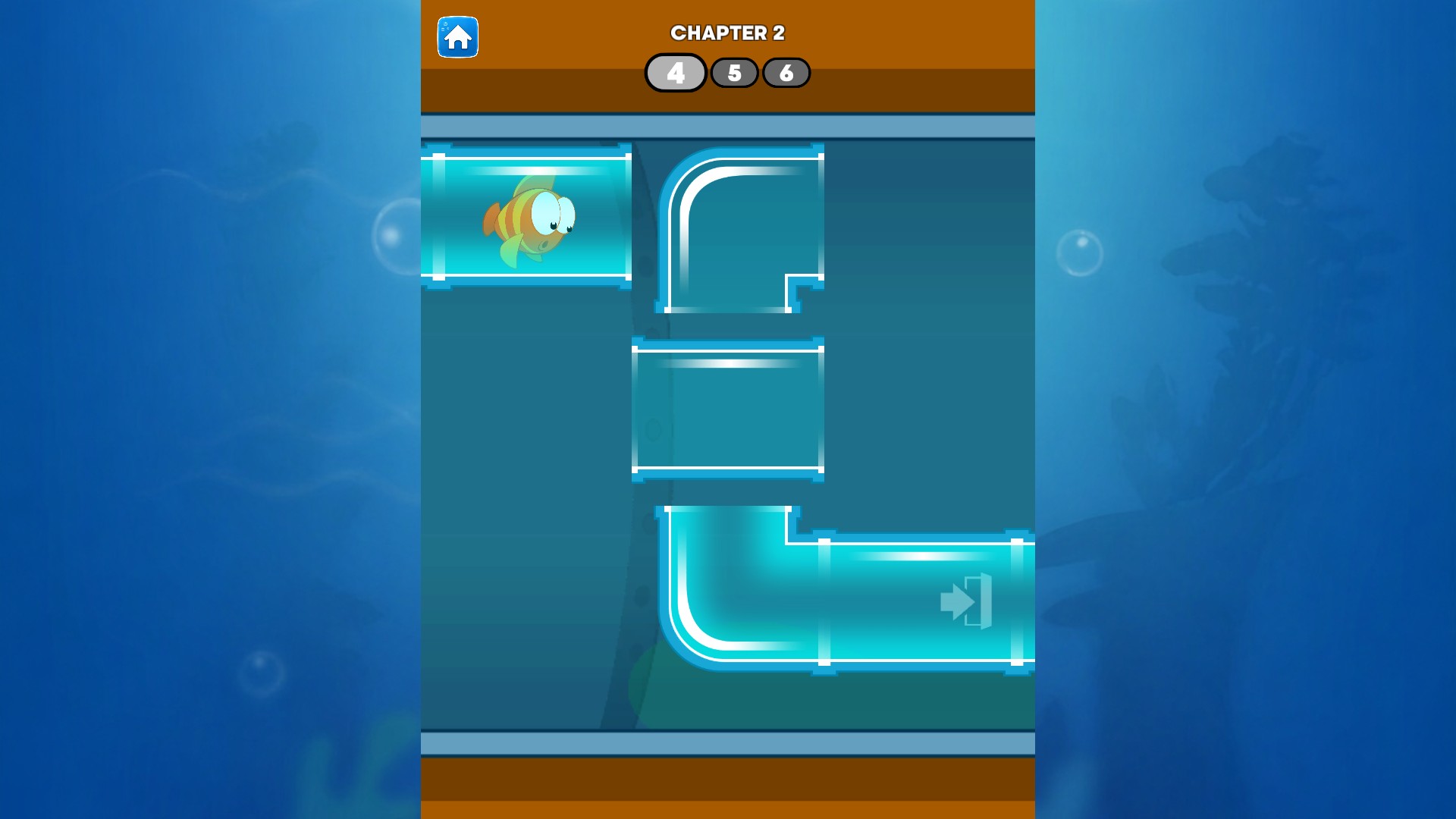 Fish Story: Save the Nemo at the opening pipe puzzle of Chapter 2, with puzzle 4 selected.