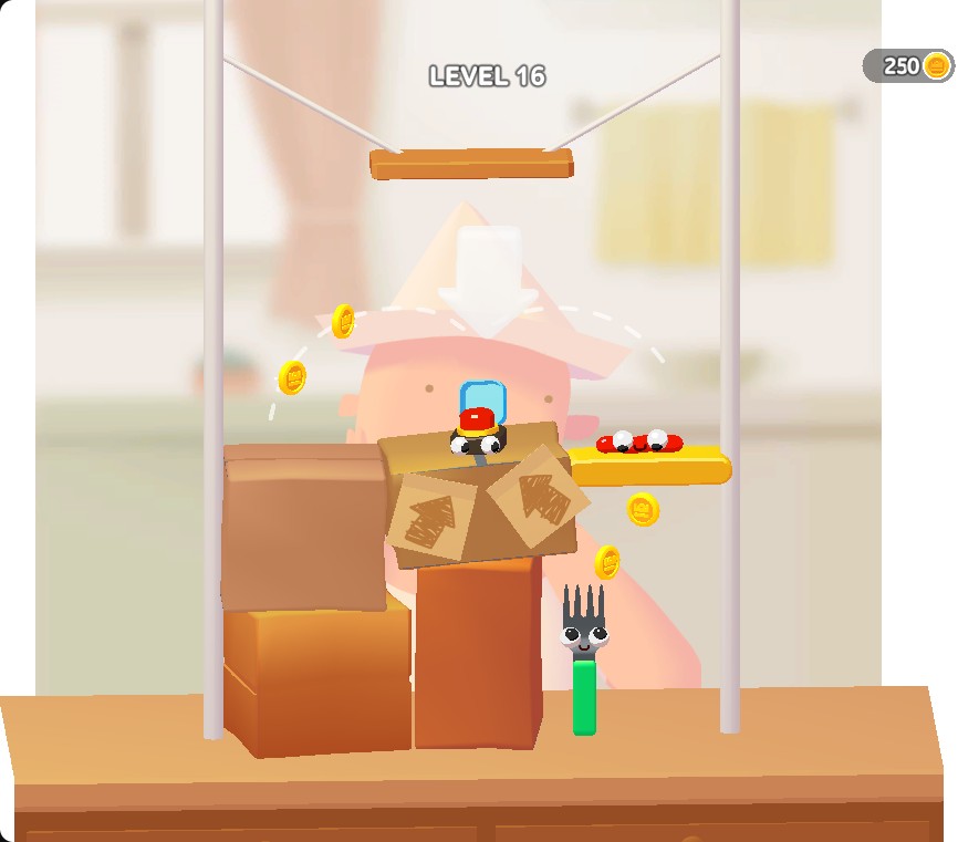 Selected level 16 with the sausage on a moving platform
