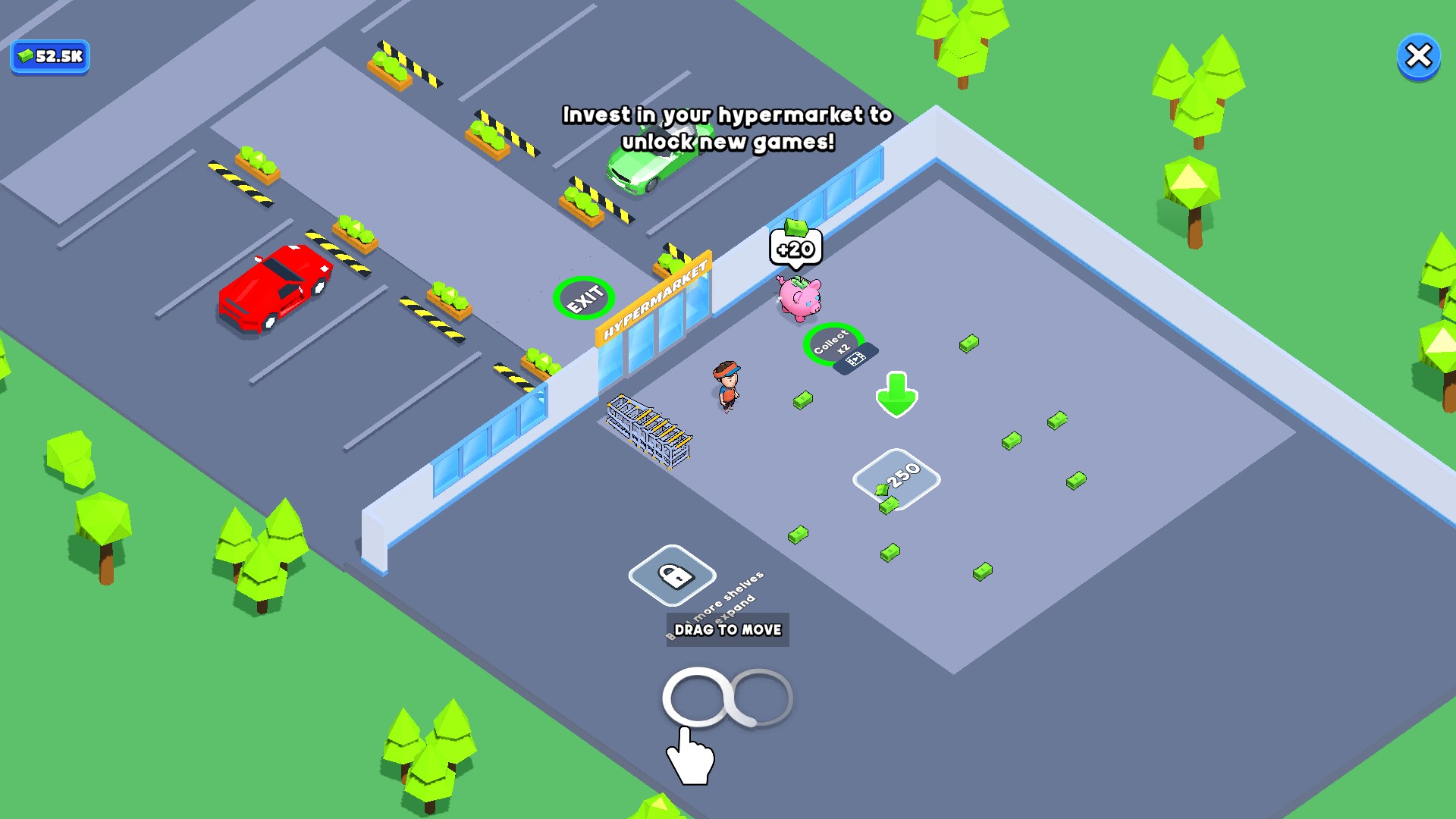 Hypermarket 3D: Store Cashier shop-building area with a cashier, shelf purchase pad and exit.