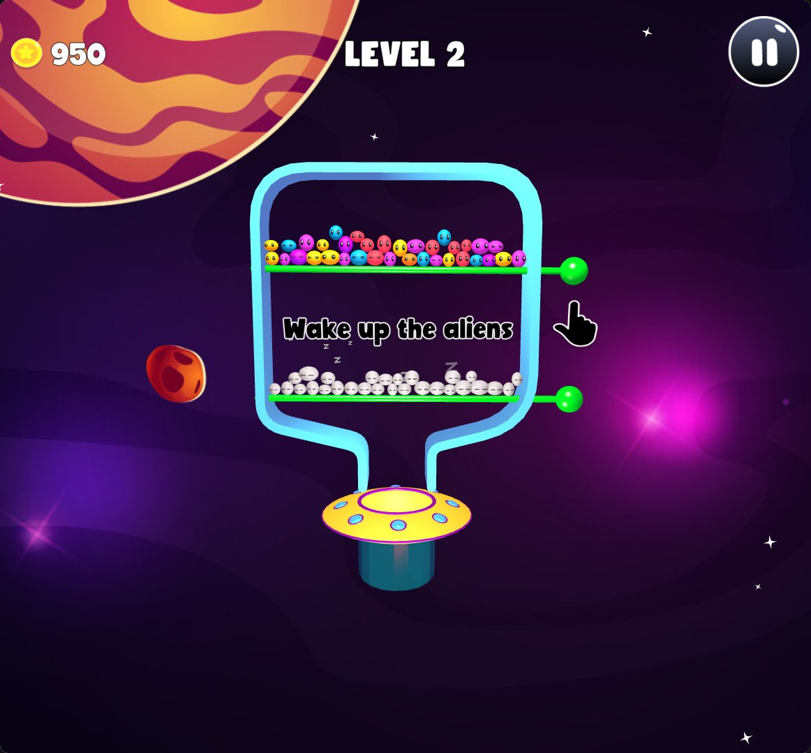 Pin the UFO Level 2 puzzle with 950 coins and the purchased green design on both pins.